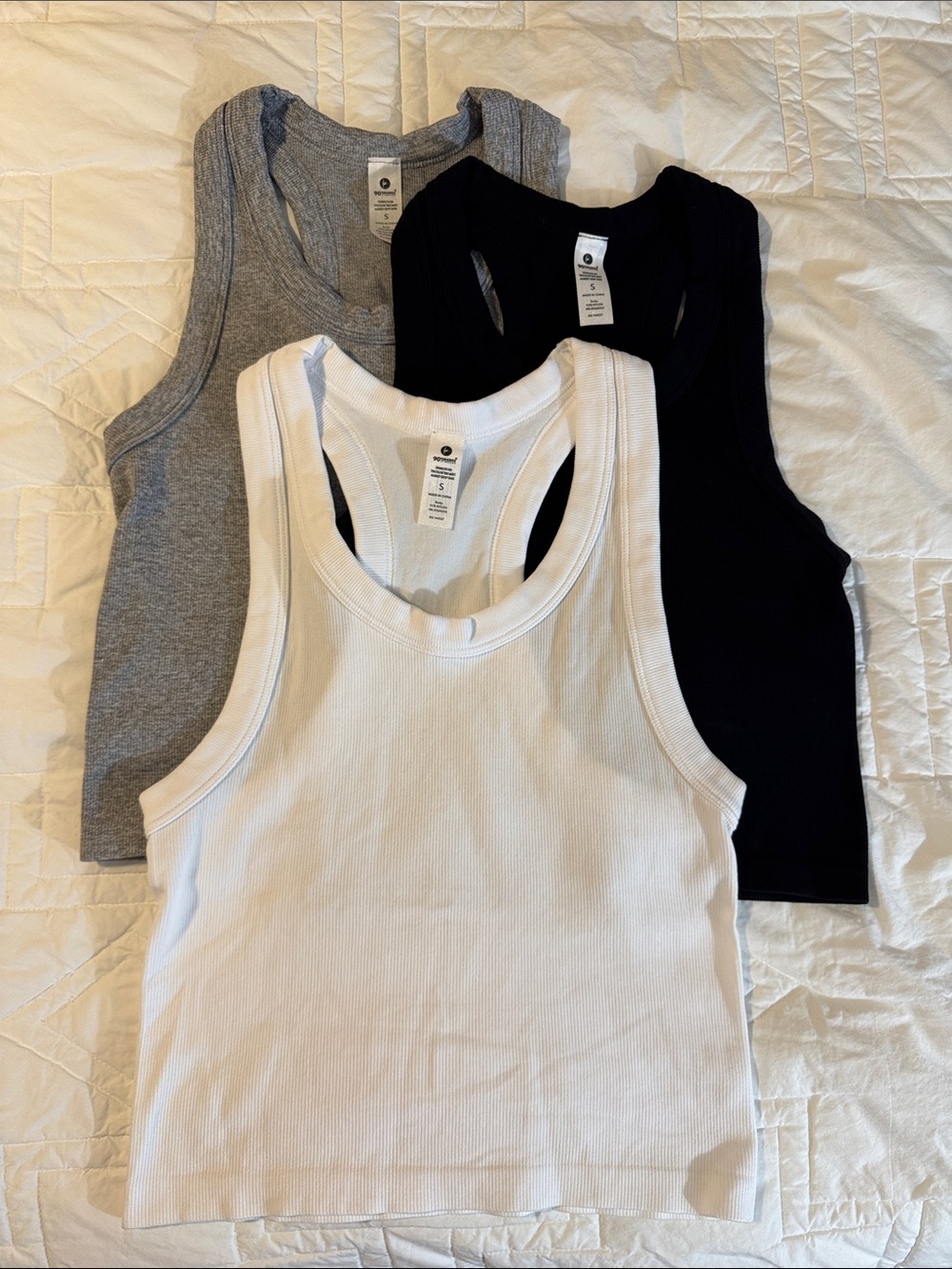 Ribbed Racerback Tank Top - White, Black & Gray